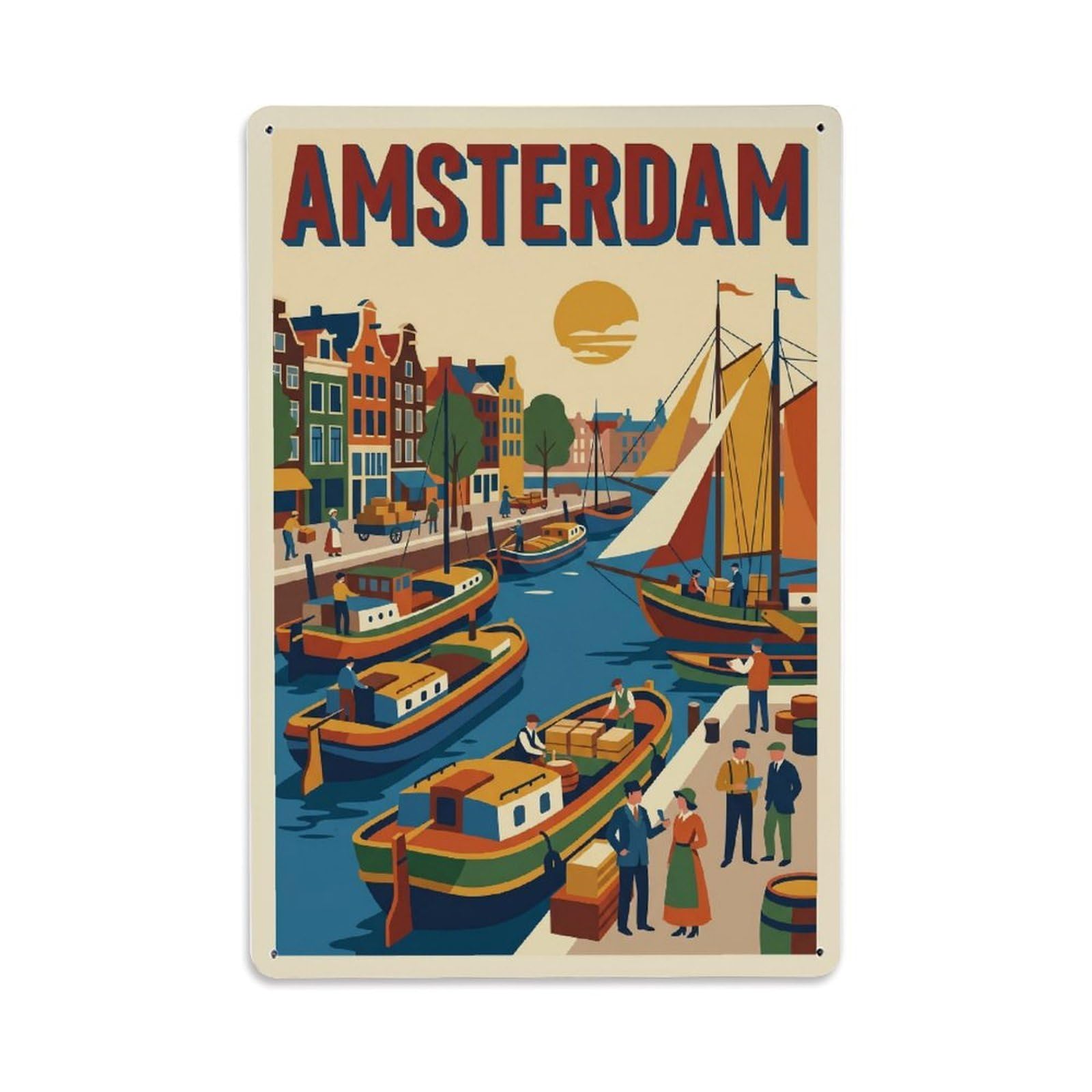 Vintage Travel Dockside Netherlands Working Metal Tin Sign Plaque Wall Decor for Cafe, Club Bar, Office, Home Garden Metal Poster 8x12Inch