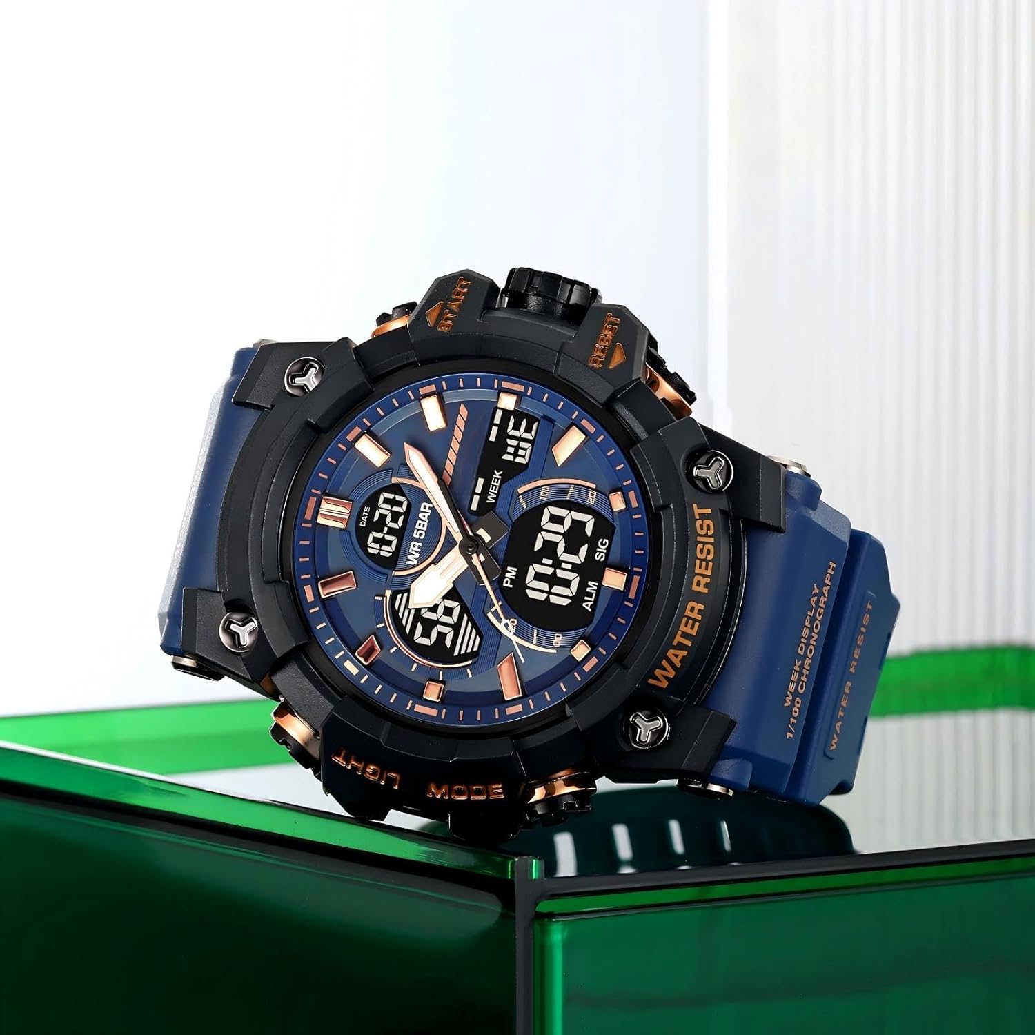 findtime Men's Military Tactical Watches for Men Big Face Large Dual Analog Digital Display Sports Outdoor Durable Rugged White Wristwatch with LED Backlight Waterproof