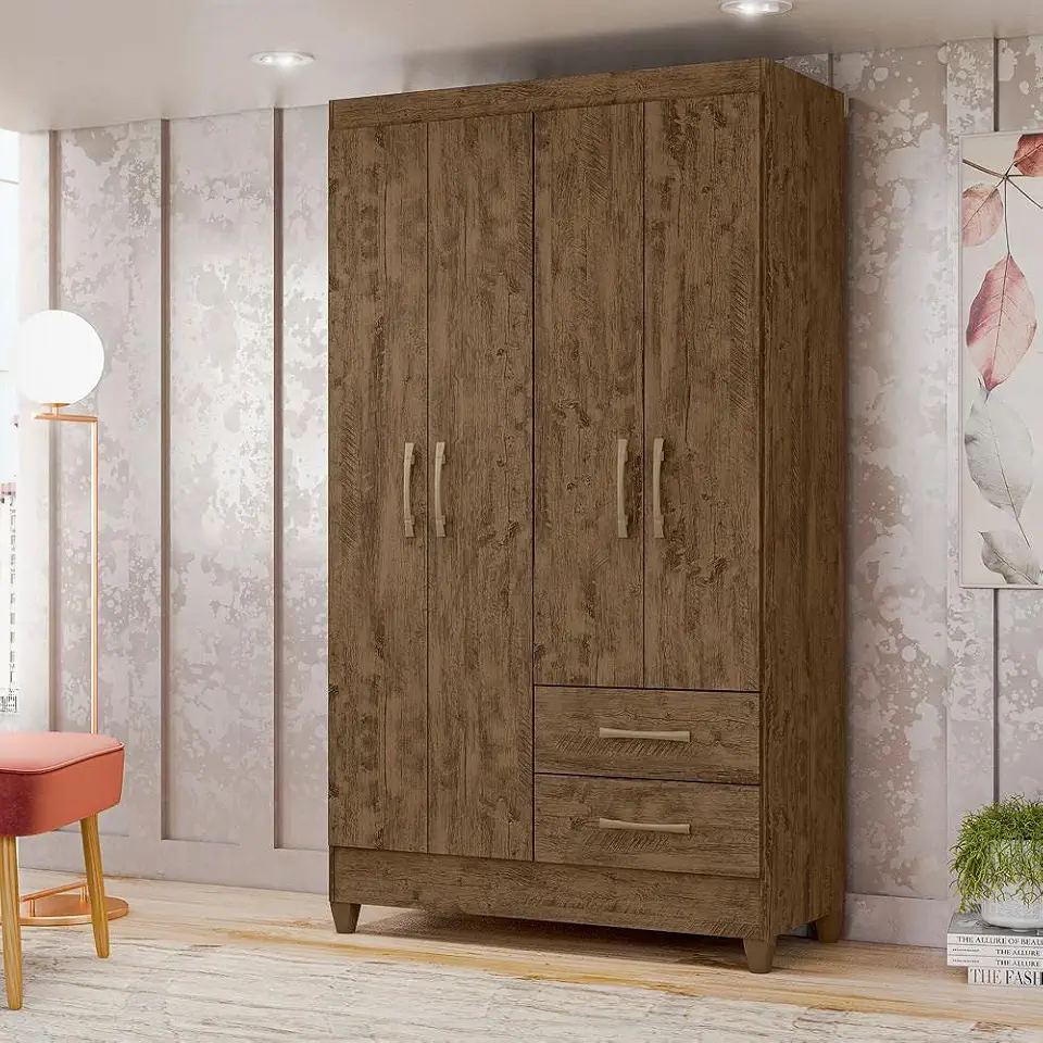 Guarda Roupa Solteiro 4 Portas 2 Gavetas Chile Moval Castanho Wood