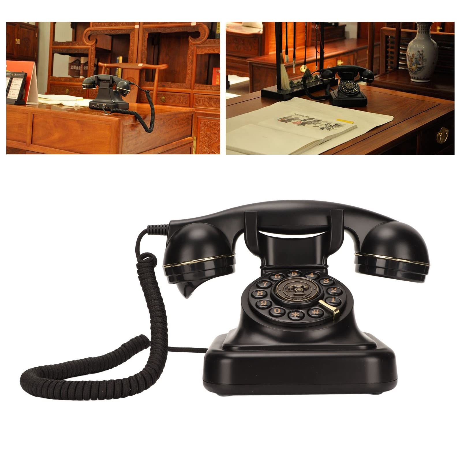 Teléfono Fijo Vintage, Teléfono de Escritorio con Cable Antiguo con Botón de Disco, Diseño Giratorio Clásico, Teléfono con Cable Retro para el Hogar y la Oficina