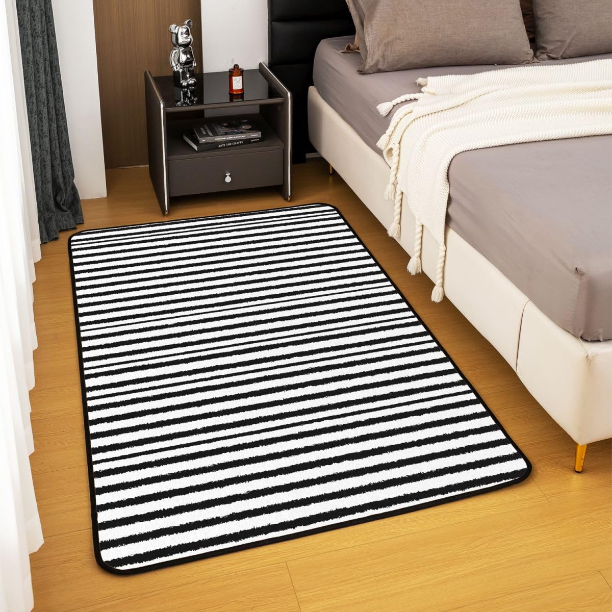 Tapis De Salon 100x150cm Noir Blanc Rayures Tapis Chambre Géométrique Moderne Doux Lavable Art Rayé Modernee Idéal pour Salon Et Chambre Résumé Antidérapant