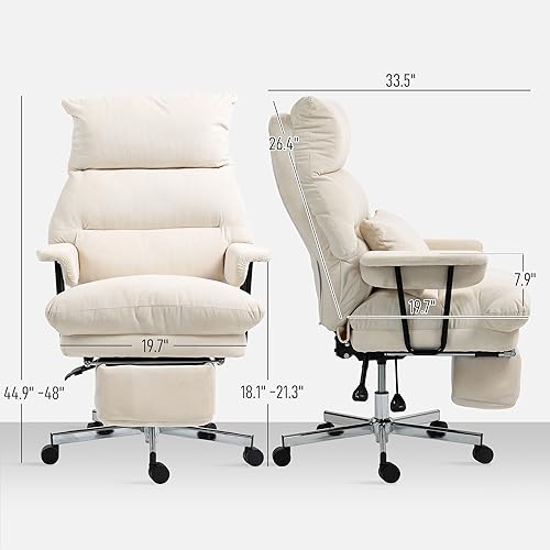 Miniatura 3 de HOMCOM Silla de oficina grande con soporte lumbar, respaldo alto, silla ejecutiva de escritorio de pana reclinable, con reposapiés, ruedas