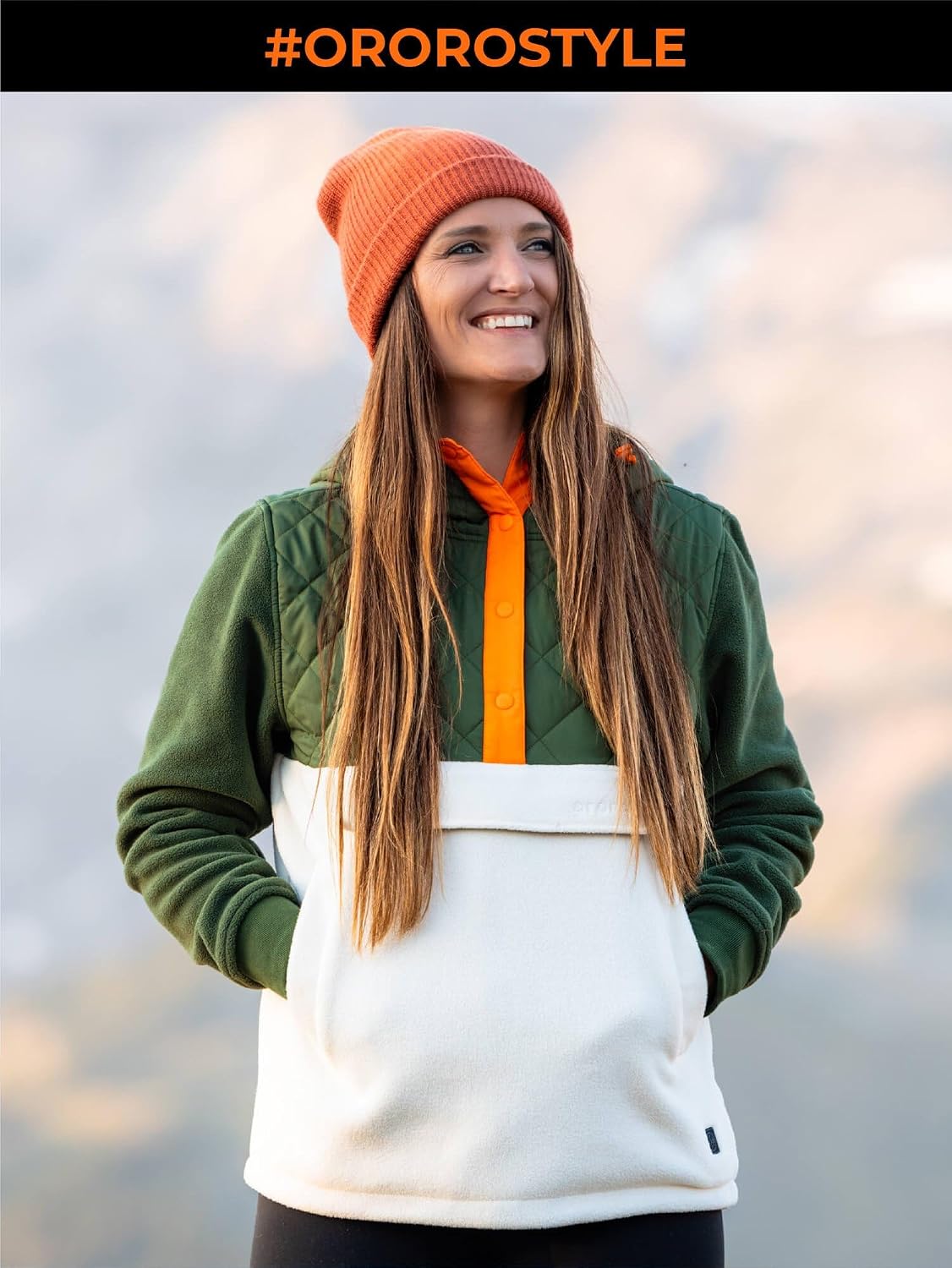 ORORO Women's Colorblock Heated Hoodie, Heated Sweatshirt with 4 Heat Zones (Charger Not Included)