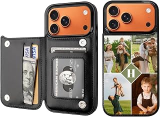 Leather Wallet Case for iPhone 17 Pro Max with Card Holder Custom Photo Image Personalized Collage Picture Cover Kickstand Magnetic Buttons Protective Flip Folio Case for Women Men 6.9 inch Black