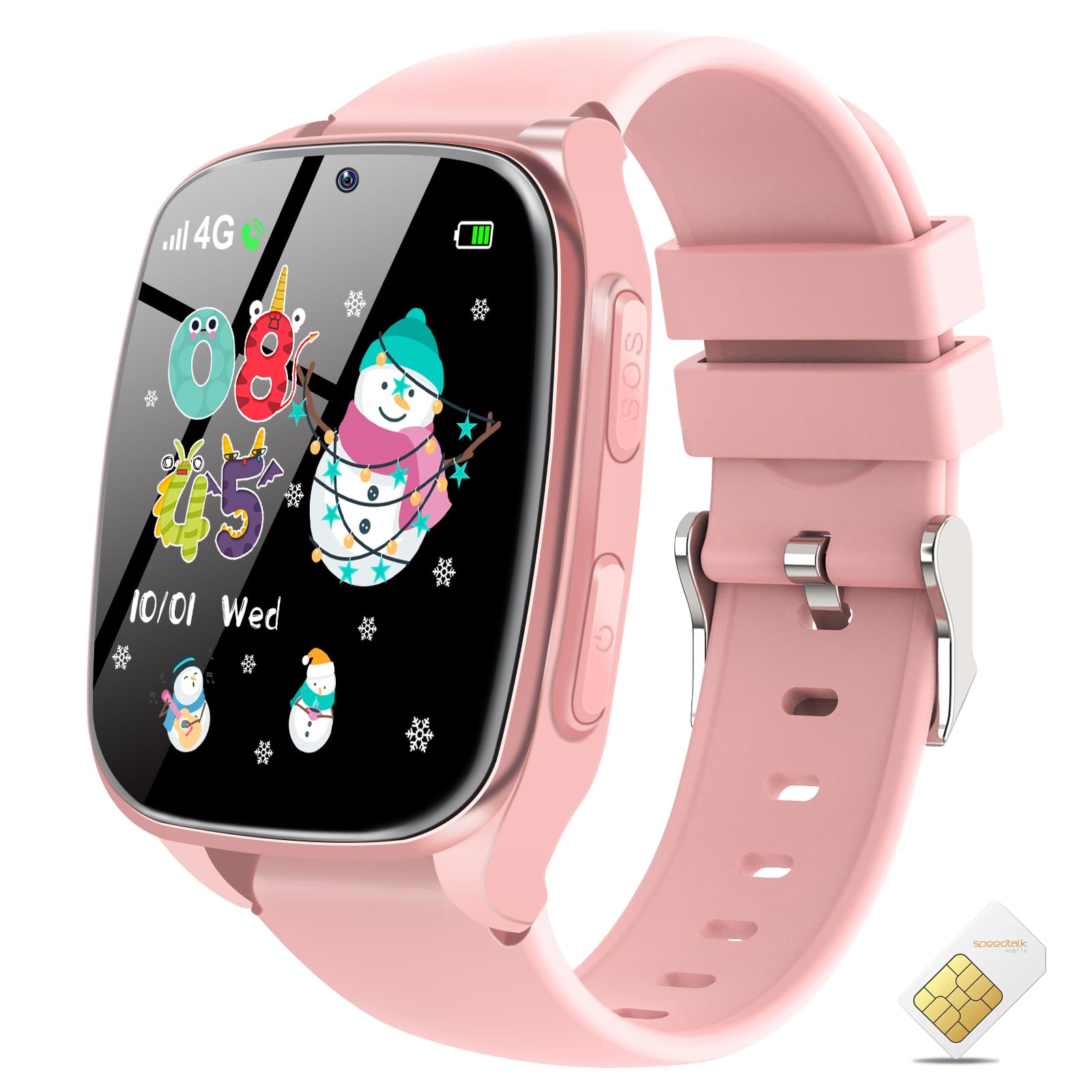 4G Kids Smart Watch - Smartwatch for Kids with SIM Card, SOS Call Camera Video Alarm Stopwatch AudioBook Music Games Pedometer Gift Toys for 4-12 Years Old Boys and Girls(Pink)