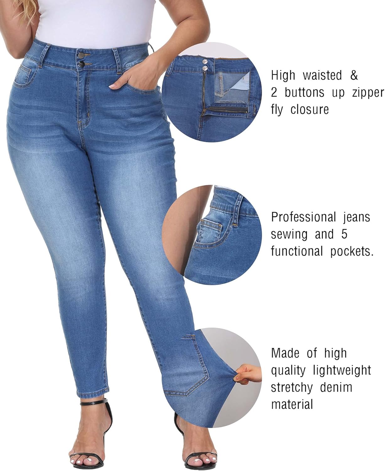 Womens Plus Size Skinny Jeans High Waisted Stretchy Classic Ankle Jean - Image 6