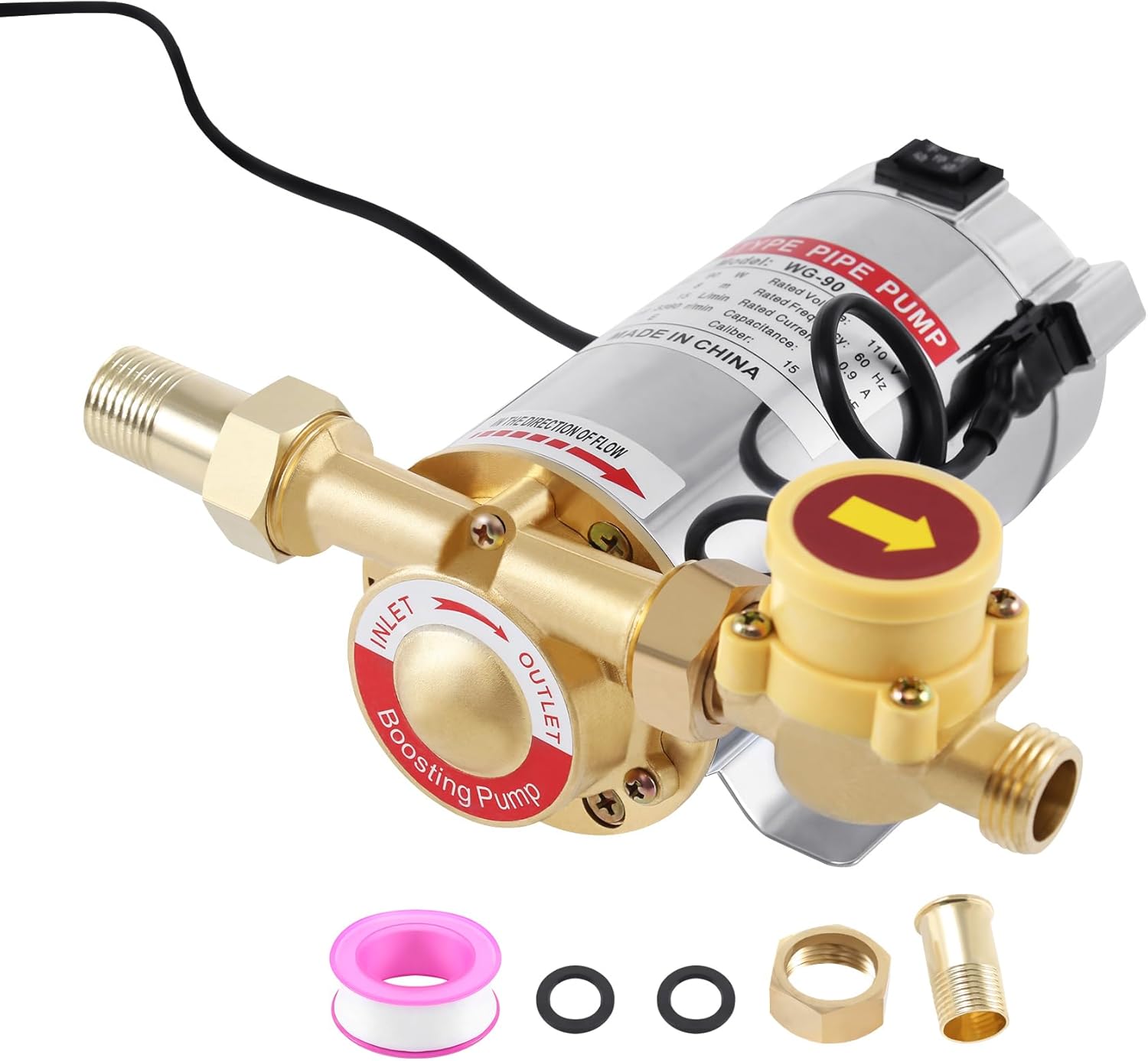 90W Water Pressure Booster Pump, 243GPH 15PSI Automatic Home Water Pump with Flow Switch, Household Boosting Pump for Shower, Kitchen, Bathroom and Irrigation
