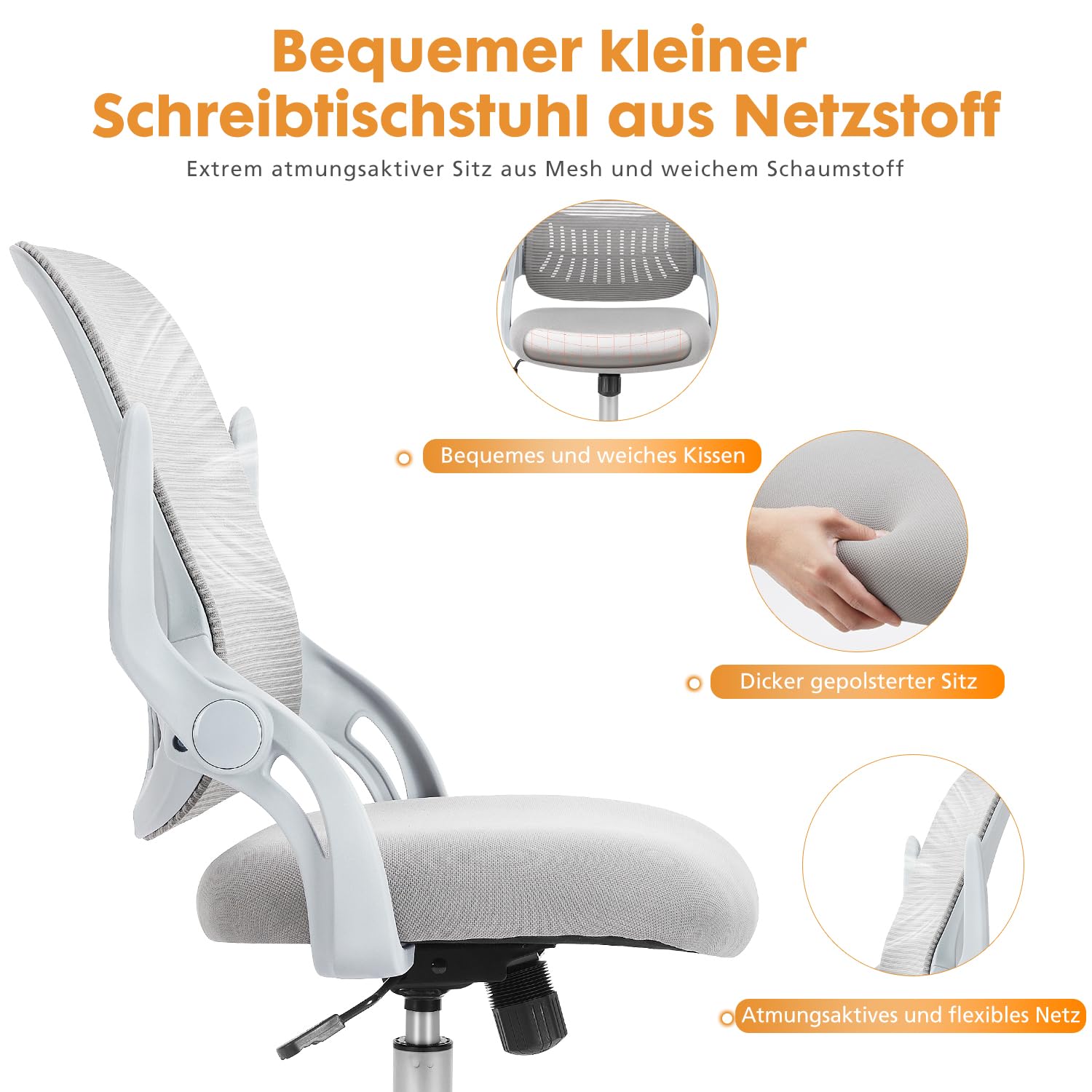 DUMOS Sedia Da Ufficio Ergonomica In Grigio – Supporto Lombare, Braccioli Regolabili, Schienale In Rete, Portata 120 Kg