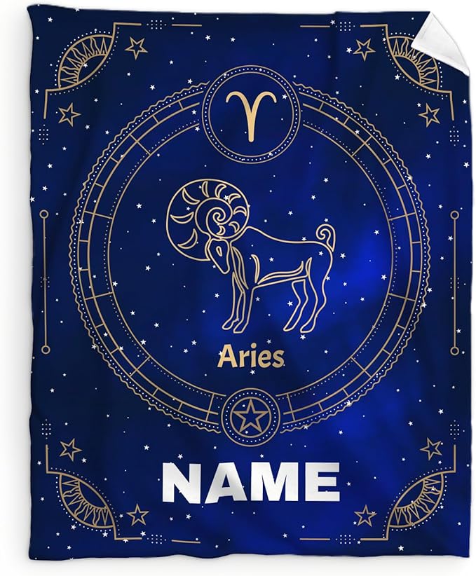 Custom Aries Horoscope Astrology Flannel Throw Blanket, Constellation Gifts for Girls Boys, 50