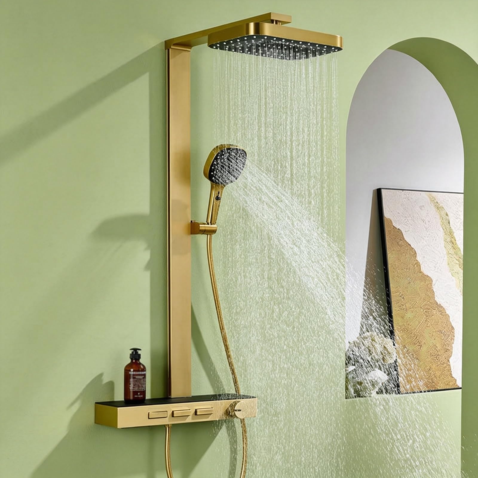 Colonna Doccia con Bocca a Cascata e Pianoforte Oro Spazzolato