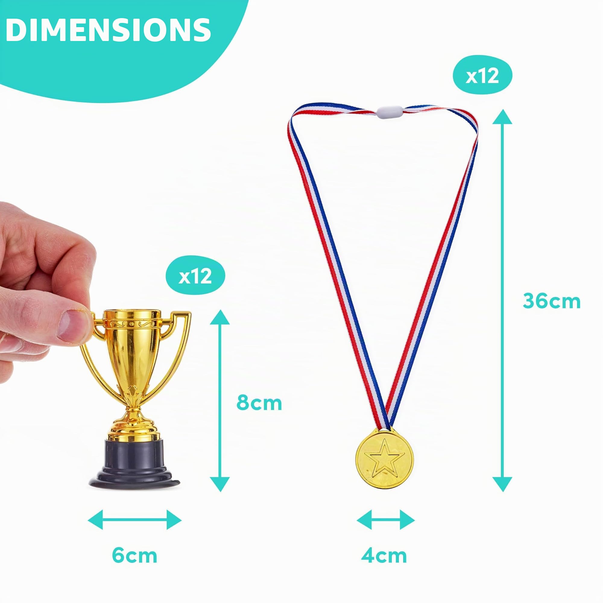 THE TWIDDLERS 24 Pièces Mini Trophées & Médailles pour Fête Anniversaire des Enfants, Sport Scolaire, Tournoi & Fêtes Costumées Halloween - Cadeaux Invités & Récompenses