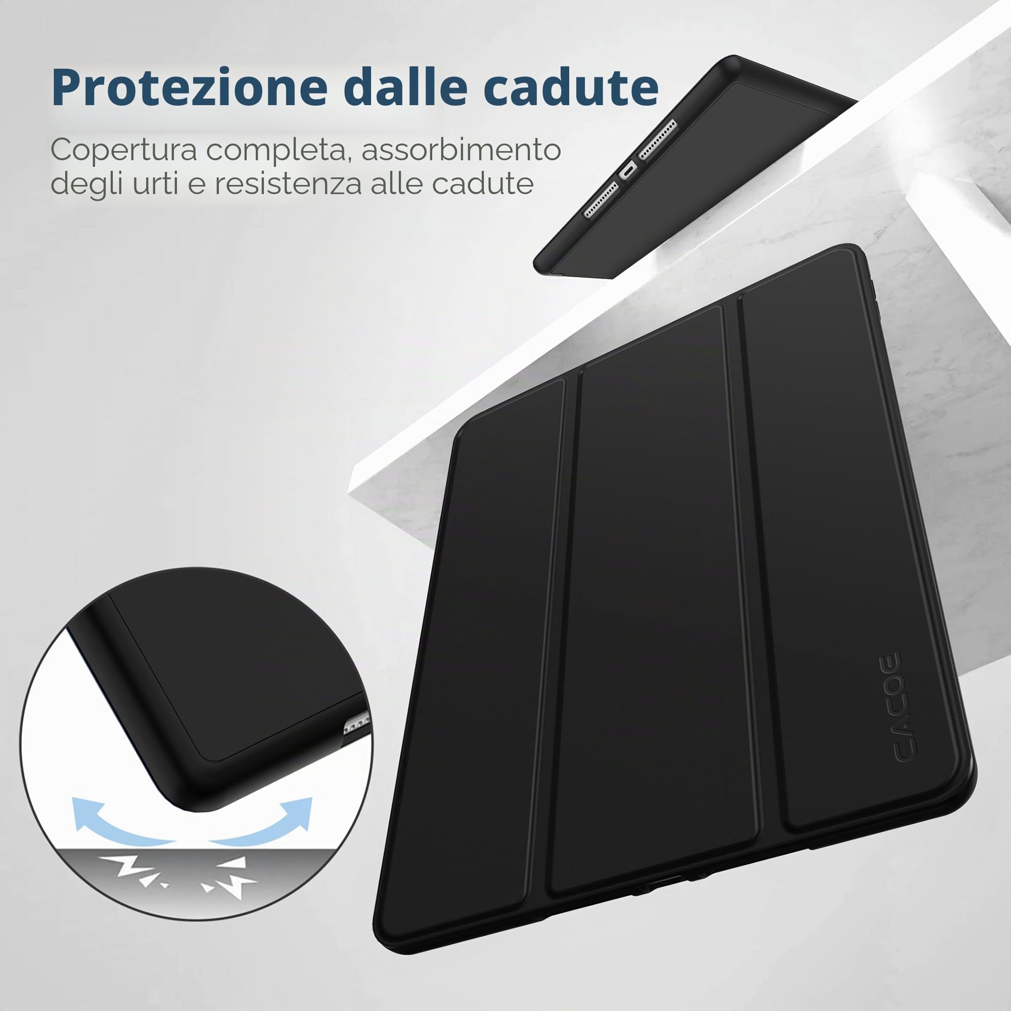 CACOE Cover Custodia per iPad 9a 2021 8a 2020 7a 2019, Leggero Protettivo con Pencil Holder per 10.2, Auto Sveglia Sonno, Nero
