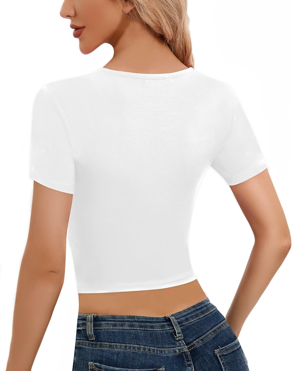 CLOZOZ Cut Out Tops for Women Short Sleeve Crop Top Sexy Crewneck Tops Ribbed Fitted Shirts Going Out Tops Trendy - Image 3