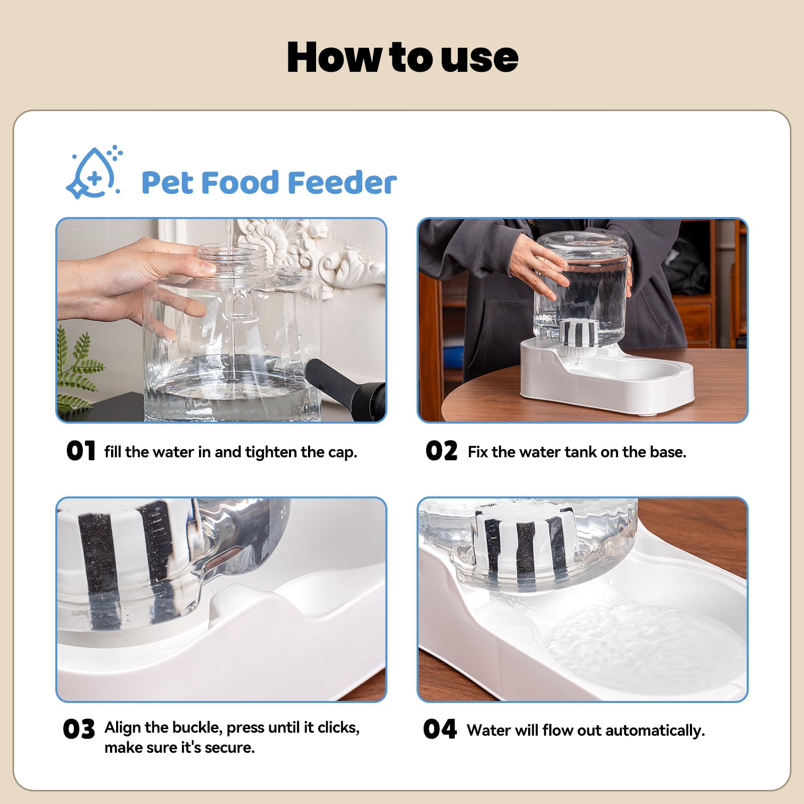 JUNSPOW Automatischer Katzen-Wasserspender, Hund Wassernapfspender Einstellbare Wasserspender, Auto Pet Waterer für Katzen und Hunde(Schüssel Nicht enthalten)