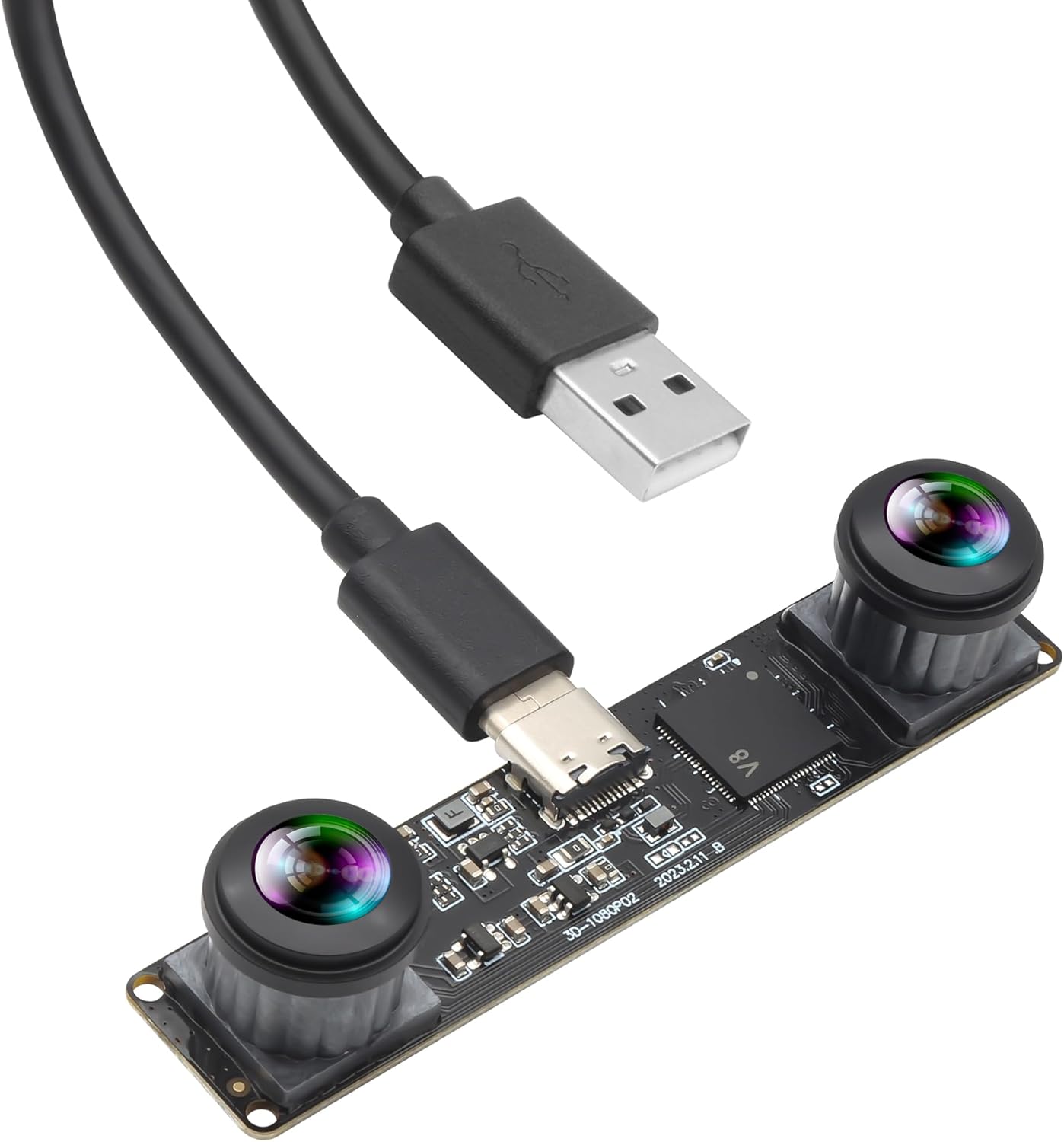 3D Stereo USB Camera 1080P 60fps High Speed Webcam with 180 Degree Fisheye Synchronization Dual Lens 4MP VR Camera Plug and Play for Face Recognition QR Codes Scanning and Industrial Security