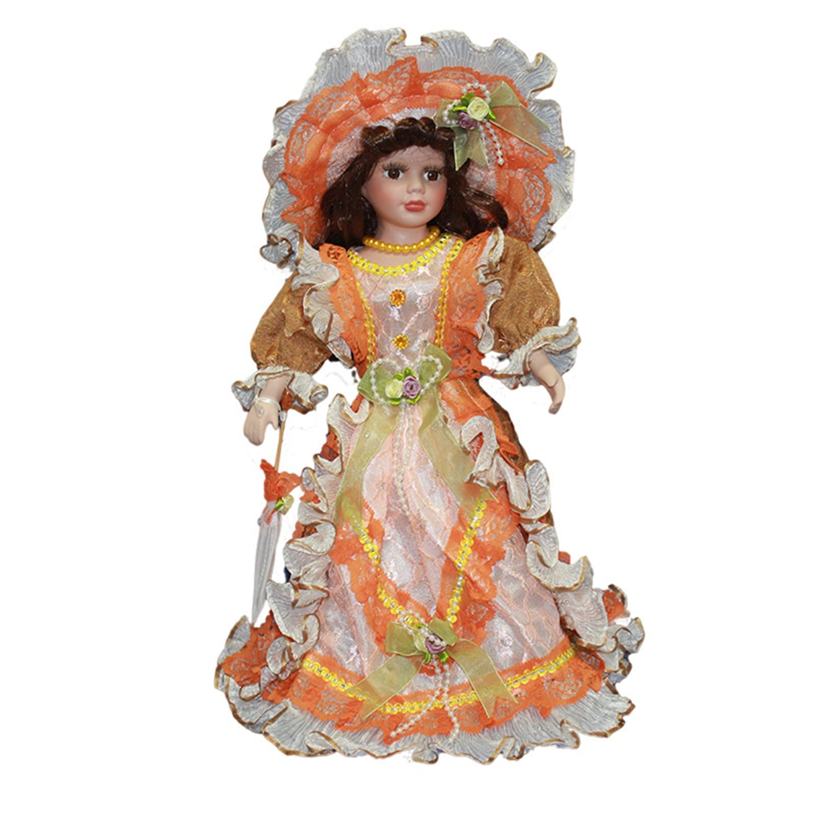 ljhnba Artistic Triangel Porcelain Dolls Collectible Toy Golden Bowknot Sequins Unique Porcelain Dolls Figure Home Decors