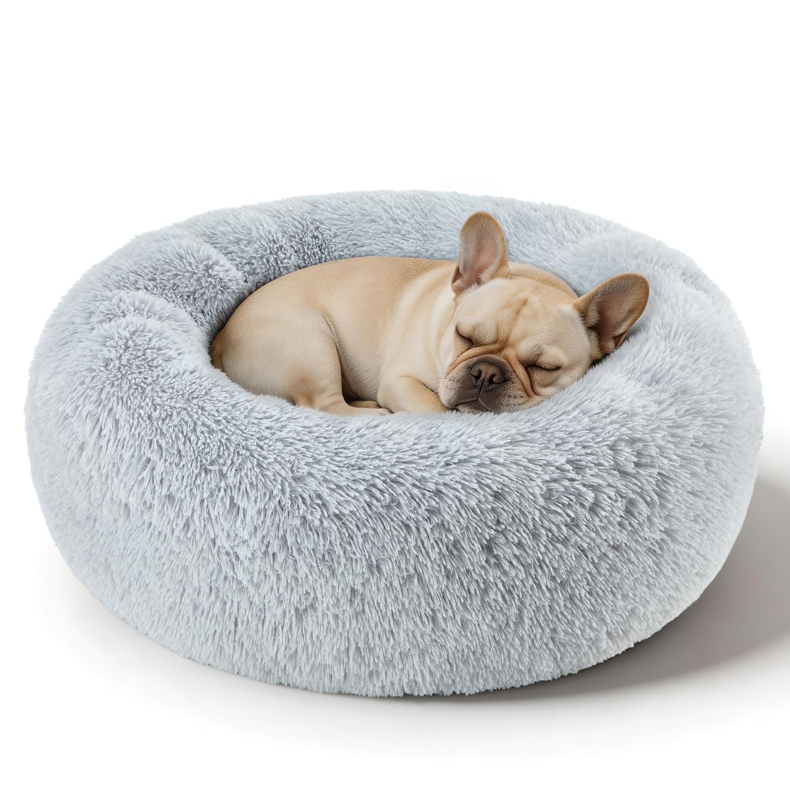 kimpets Dog Bed Calming Dog Beds for Small Medium Large Dogs - Round Donut Washable Dog Bed, Anti-Slip Faux Fur Fluffy Donut Cuddler Anxiety Cat Bed(20")