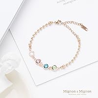 Vista 4 de MignonandMignon Pulsera de piedra natal personalizada para mujer, joyería de cadena de cuentas personalizada, cumpleaños, regalo para amigos