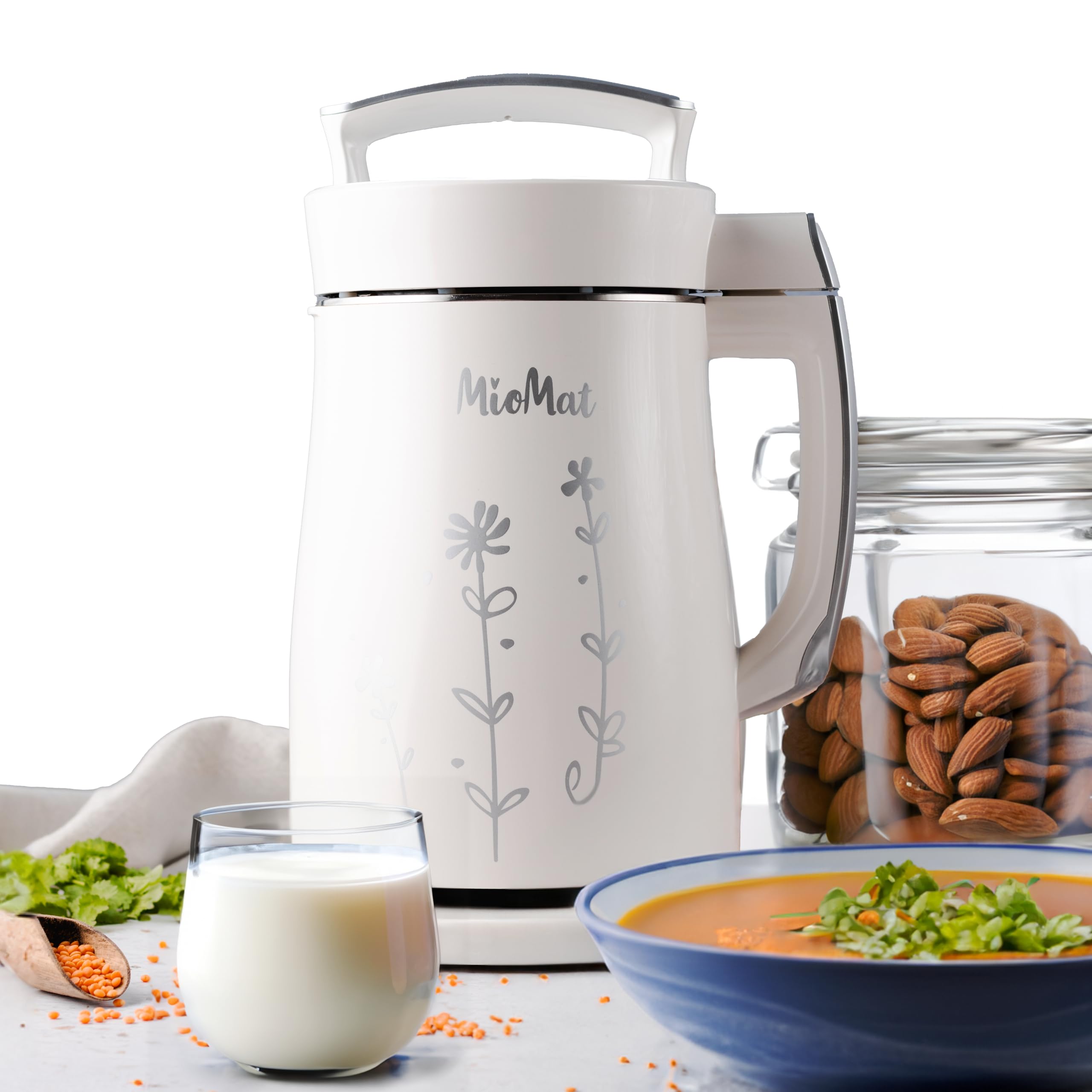 8-in-1 Pflanzlicher Milchbereiter 1,2L Mandelmilch Sojamilch Hafermilch Kokosmilch Suppen Brei Smoothies Püree Vollautomatisch