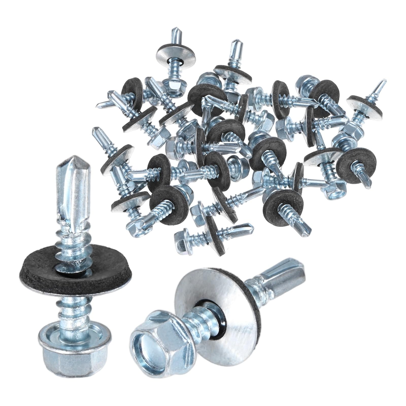 M METERXITY 25-Pack Self Drilling Screws with Rubber Washer M5.5 x 25mm Zinc Plated Carbon Steel Hex Head Self-Tapping Screws for Metal Roofing/Siding Panels/Steel Structures โ image 1