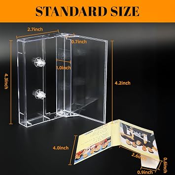 Snado 10-Pack Cassette Tape Storage Cases & Holder - Clear Plastic Audio Cassette Organizer with Anti-Scratch/Dust Protection, Classic Norelco-Style Replacement Boxes (4.28 L x 2.75 W x 0.6 H)