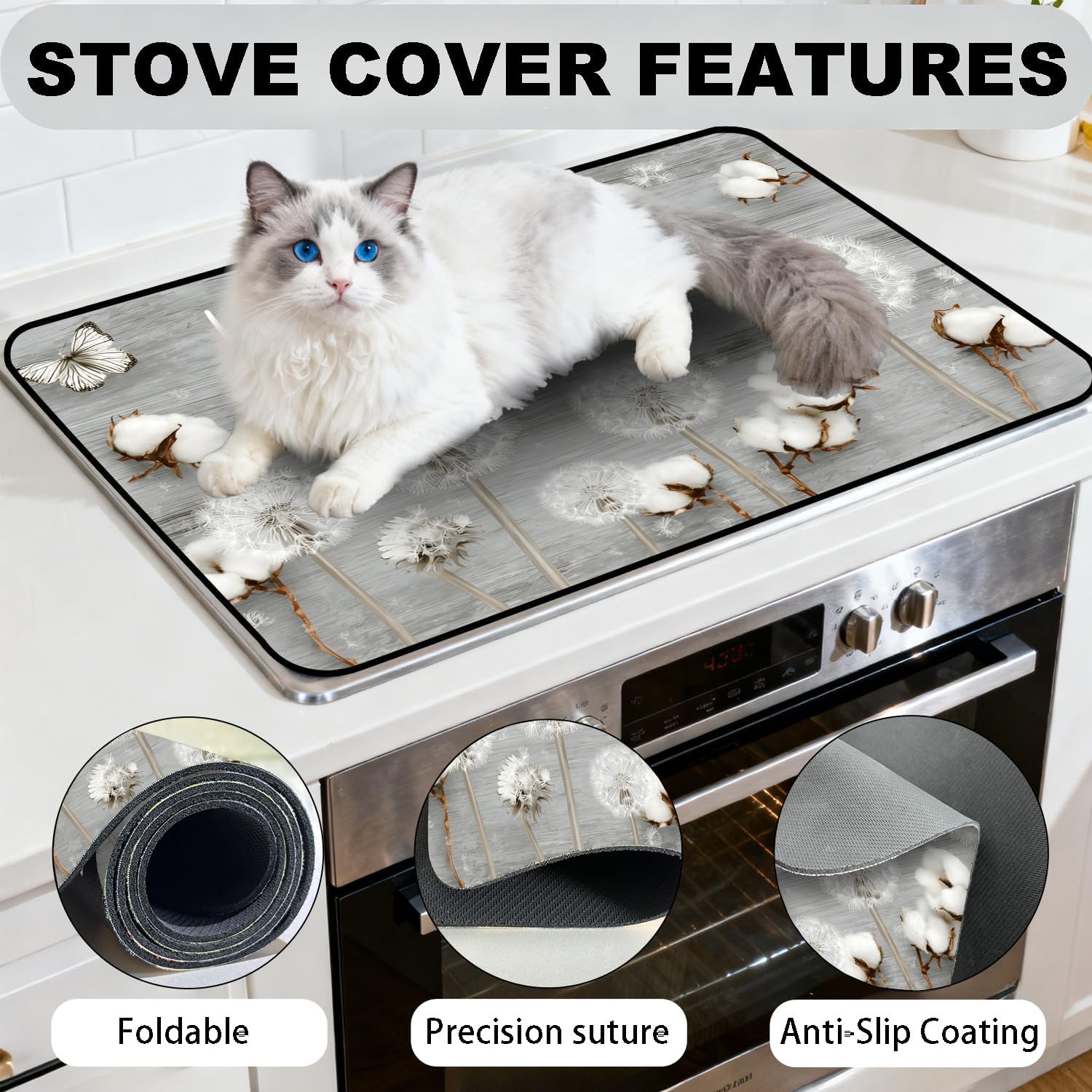 Stove Top Cover for Electric Stove 28" x 20", Heat Resistant Cooktop Cover with Anti-Slip Backing, Scratch Resistant Multi-Purpose Stove Cover, Expands Kitchen Countertop Space
