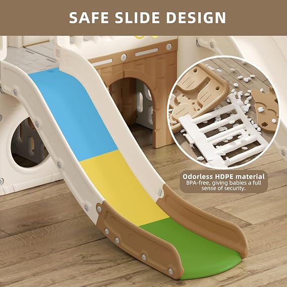 XJD 10 in 1 Toddler Slide, Jungle Double Slide Playset with Basketball Hoop | Tunnel and Storage Space, Outdoor Indoor Slide for Toddlers Age 1+,Tree House Design Toddlers Outdoor Indoor Playground