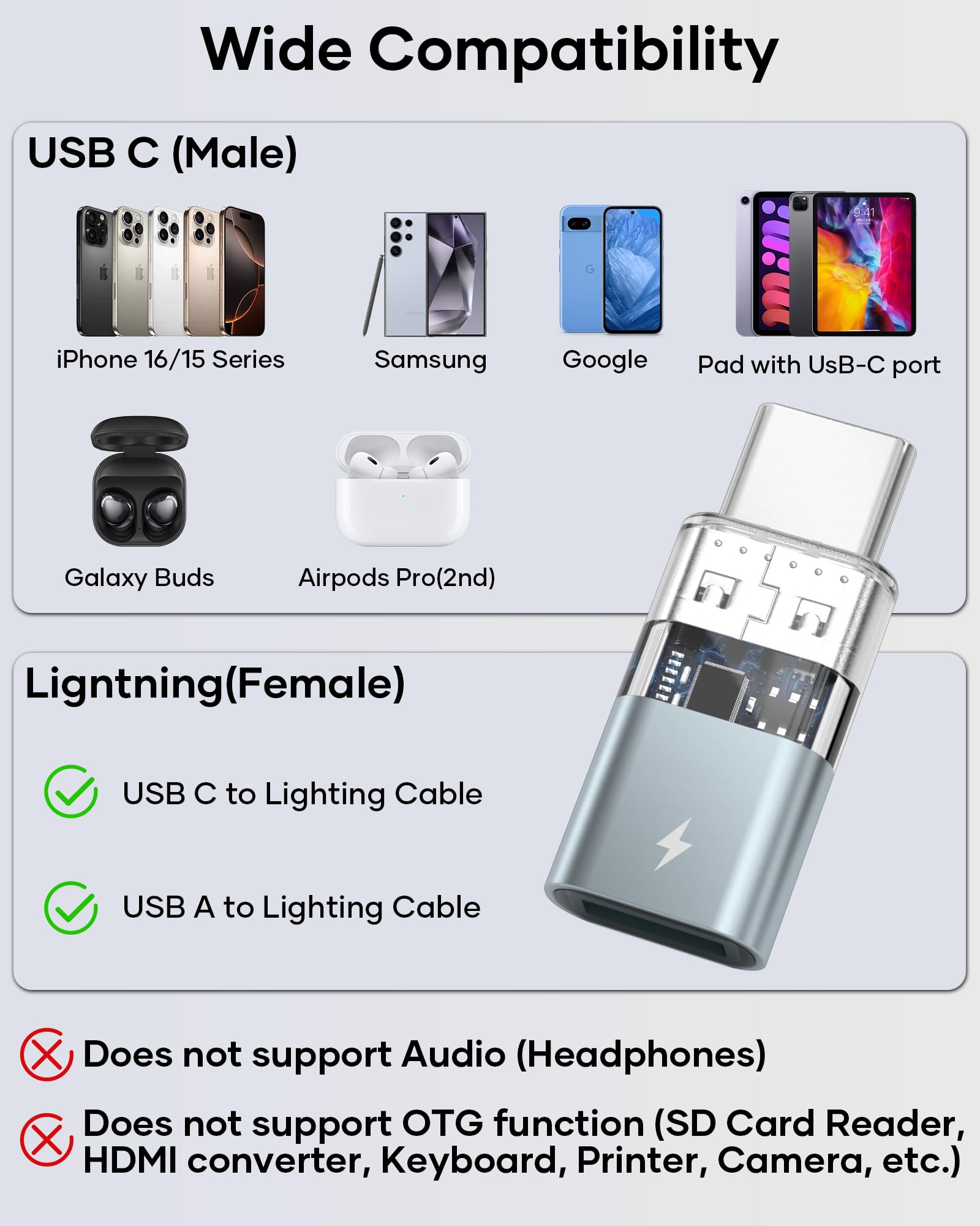 Adattatore Lightning To USB C 27W - 2 Pezzi Per IPhone, Galaxy, IPad, Ricarica Rapida E Sincronizzazione Dati - Foto 7