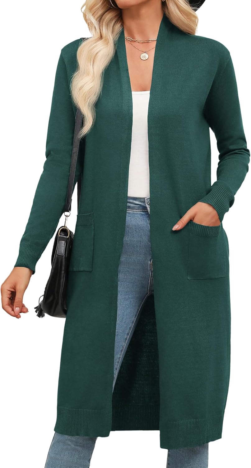 Zeagoo Women's Long Cardigan Sweaters Lightweight Sweater Long Sleeve Open Front Casual Knit Duster Cardigans with Pocket
