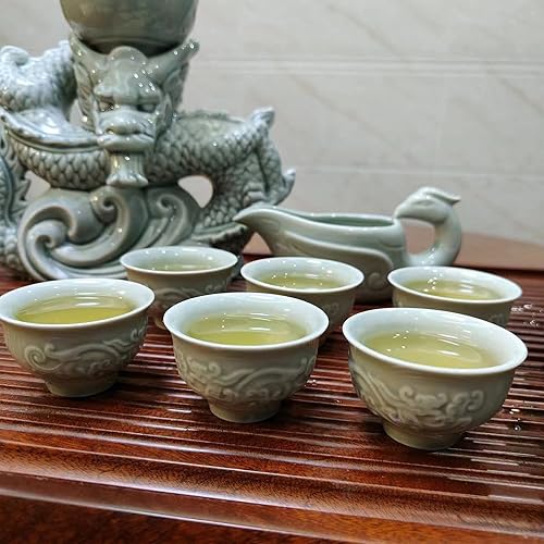 Miniatura 7 de Juego de té chino Gongfu caja de regalo, cocción a mano pura, forma de dragón chino, adecuado para oficina, hogar, regalo (dragón blanco)