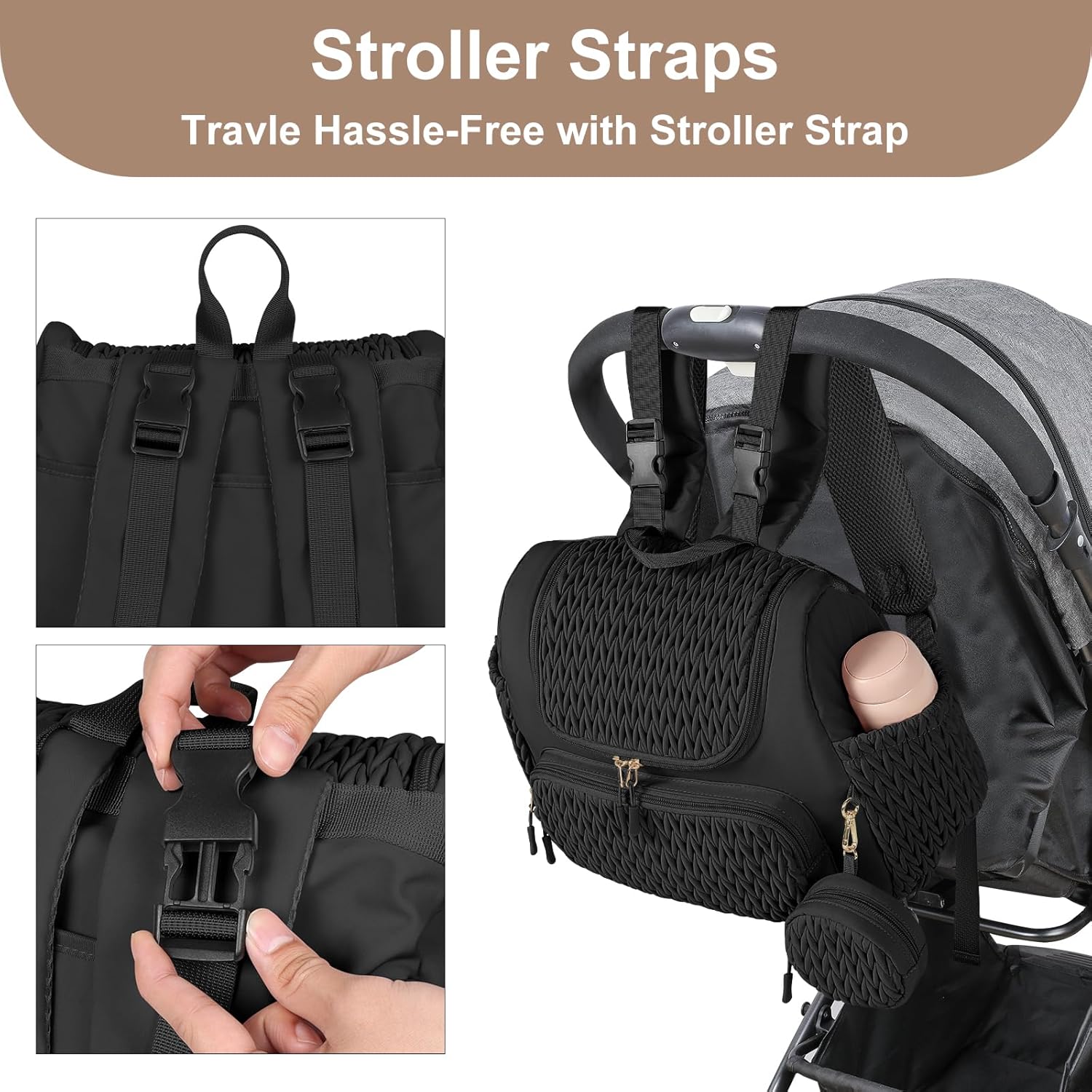 Geestock Diaper Bag Small Diaper Backpack Stylish Mini Maternity Backpacks Baby Bags for Baby Boy with Insulated Pockets, Changing Pad & Stroller Straps for Travel & Daily Outings, Black - Image 5