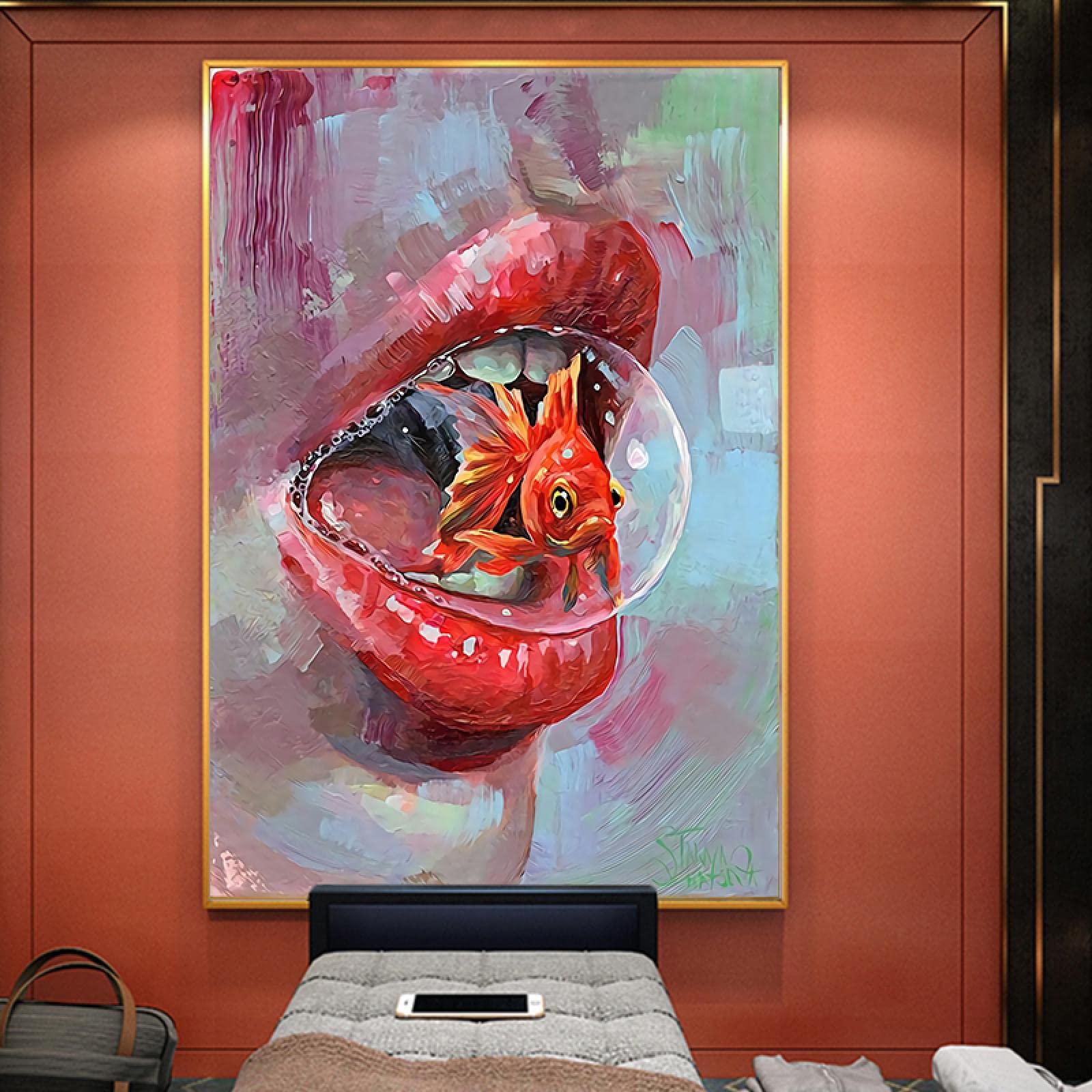 Amazon.co.jp: 抽象的でカラフルな口のキャンバス絵画壁アート