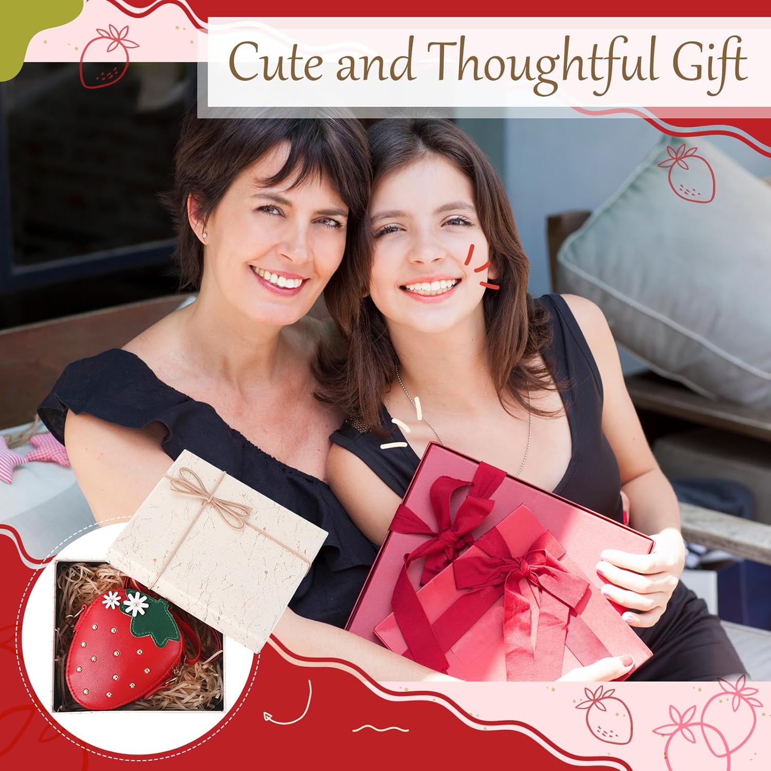 3 Pcs Strawberry Purse with Rivets, Cute Cross body Strawberry Bag for Women, Small Coin Pouch Wallet for Cosplay Props Gift - Image 6