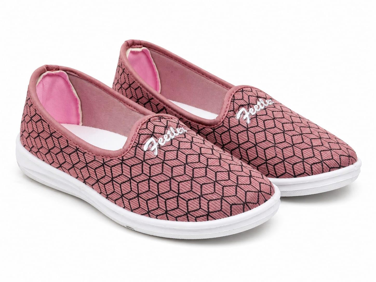 Women's Slip-On Casual Shoes, Pink, Geometric Print, Lightweight Comfort Loafers-image-32