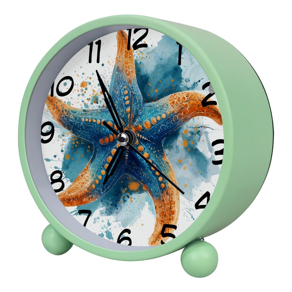 Luoweisi Analog Alarm Clock Starfish, Silent Non-Ticking with Night Light, Battery Operated, Round Desk Alarm Clock for Office, Bedroom, Elderly, Adults, Children, Student Gifts