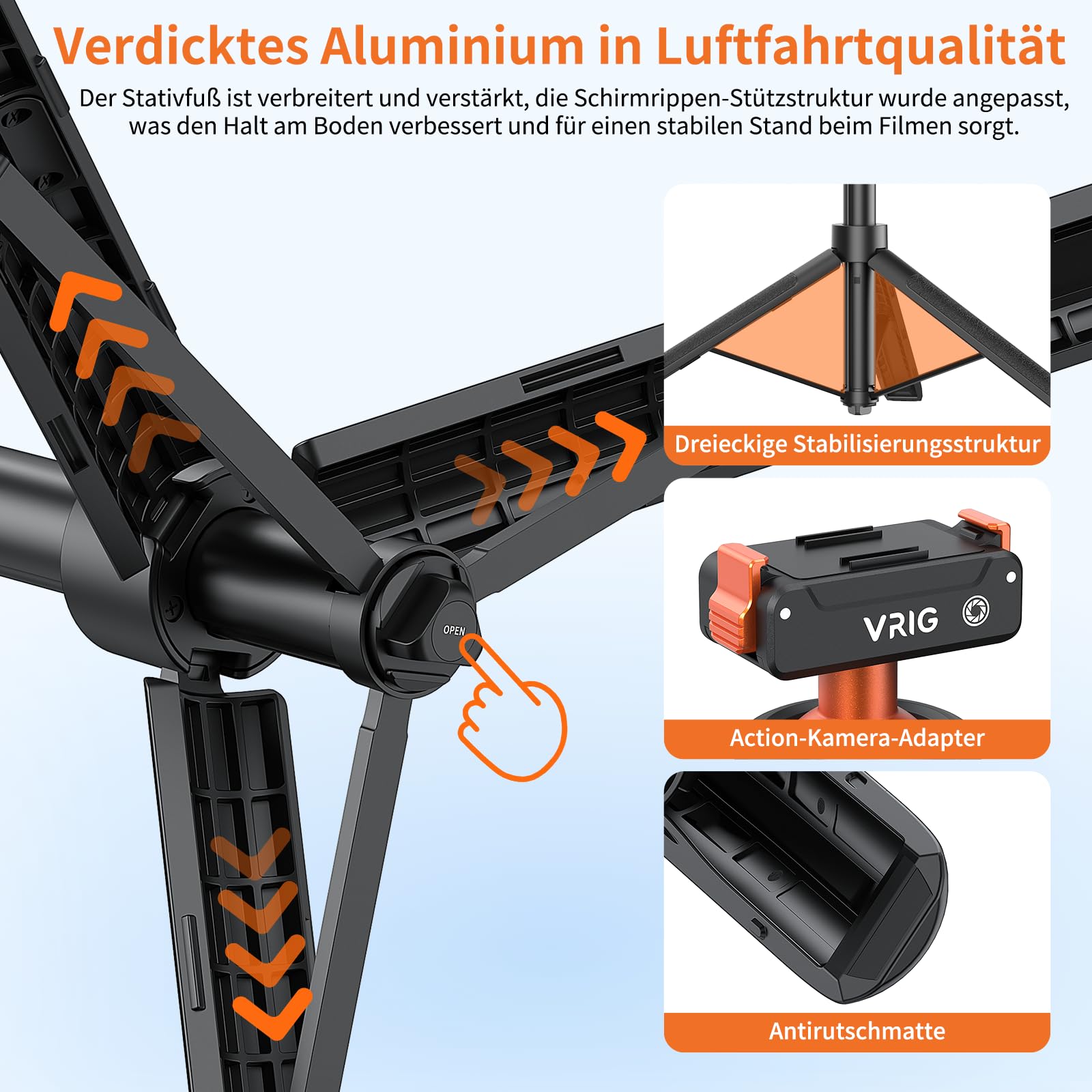 VRIG 140 cm Action Kamera Selfie Stick Stativ für DJI Osmo Nano/Action 6, Zweiwege-Magnetanziehung Schnellwechselhalterung, Ausziehbare Stange, Länge 33 bis 140 Zentimeter, AC-71