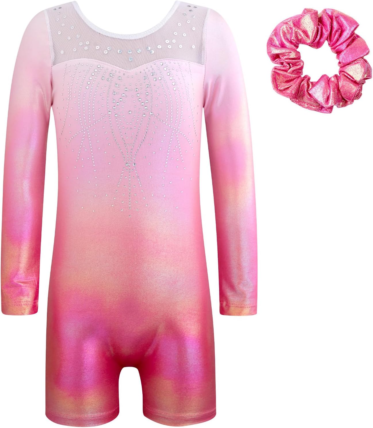 Belovance Gymnastics Leotards for Girls Toddler Tumbling Outfits Kids Long Sleeves Biketard Sparkly Diamond Purple Hotpink