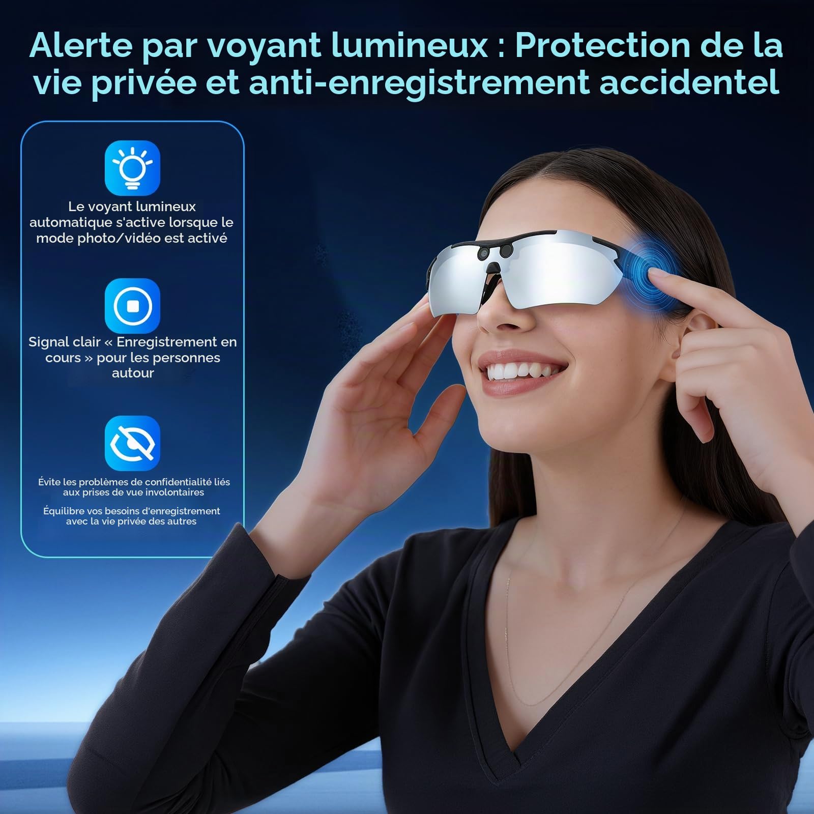 AI Lunettes intelligentes avec caméra, lunettes de sport avec caméra, mini caméra d'action, 1080p HD, petite caméra vidéo, lunettes d'enregistrement vidéo, prise en charge de la photo pour