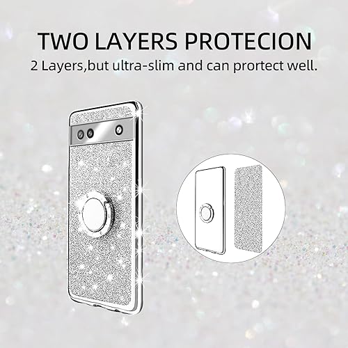 Miniatura 8 de Funda para teléfono Google Pixel 6a, funda para Google Pixel 6a para mujer, con purpurina, suave, elegante, transparente, TPU de lujo, linda funda