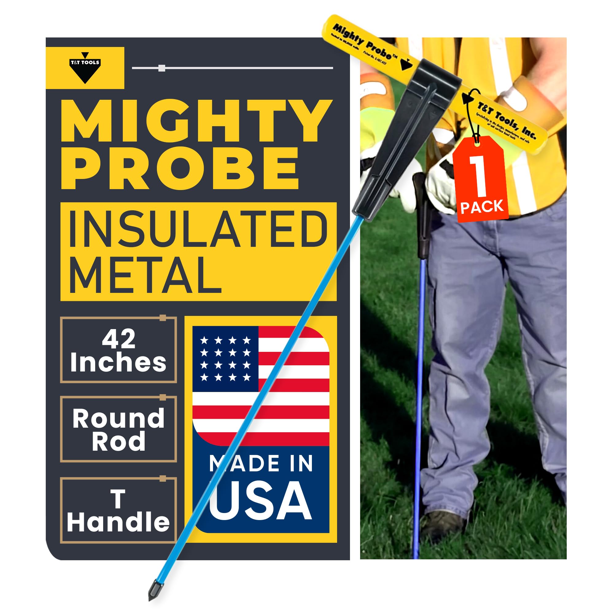 T&amp;T Tools 42-Inch Mighty Probe Metal Soil Probe – 3/8" Round Rod - 1 Pack