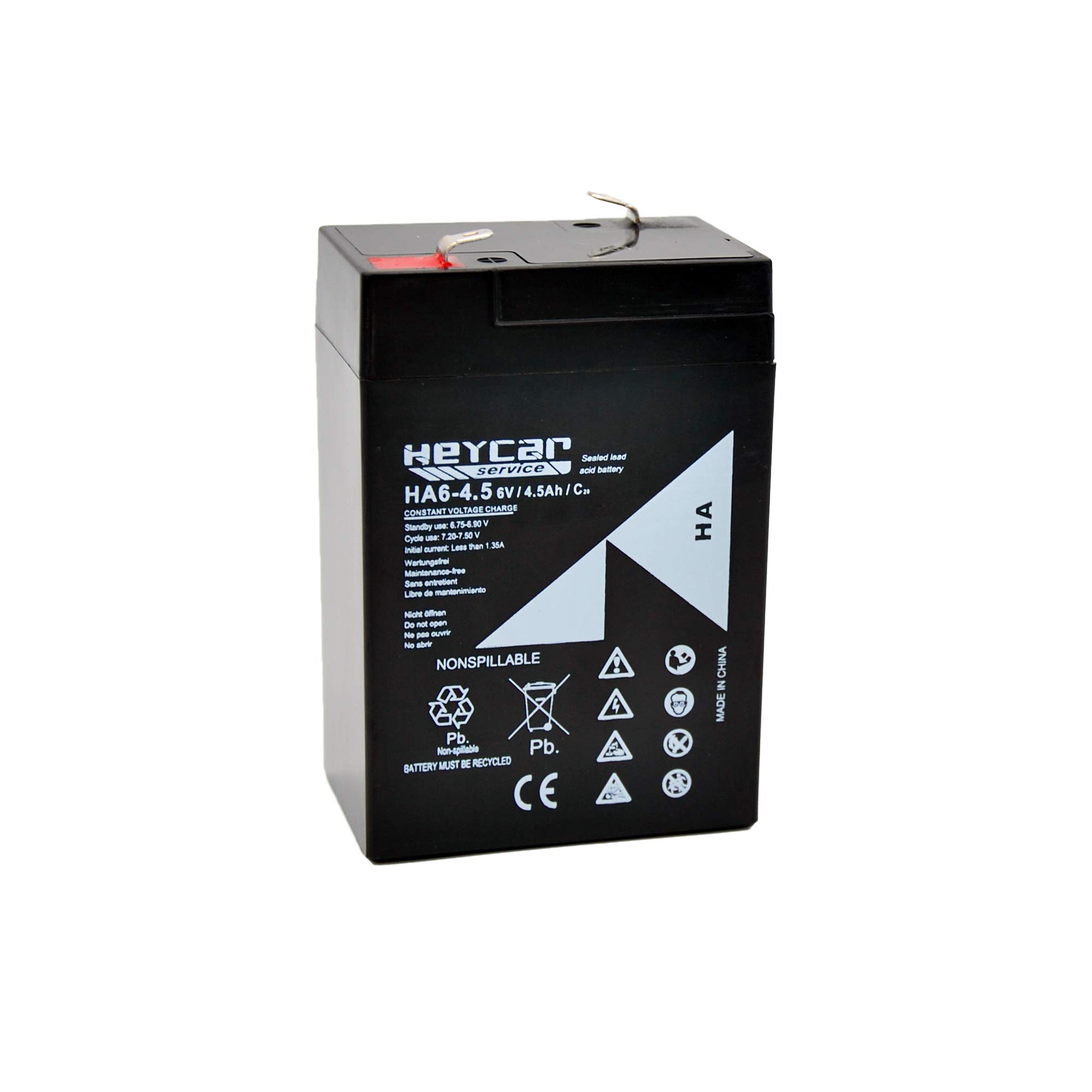 Batterie Plomb AGM 6V 4,5Ah HEYCAR - Pour Applications Stationnaires, Alarme, Électronique, 70x48x101mm