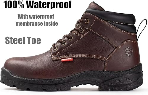 Miniatura 2 de SUREWAY Botas de trabajo impermeables con punta de acero para hombre, cuero genuino, diseño cómodo único, resistente al aceiteantideslizante, botas