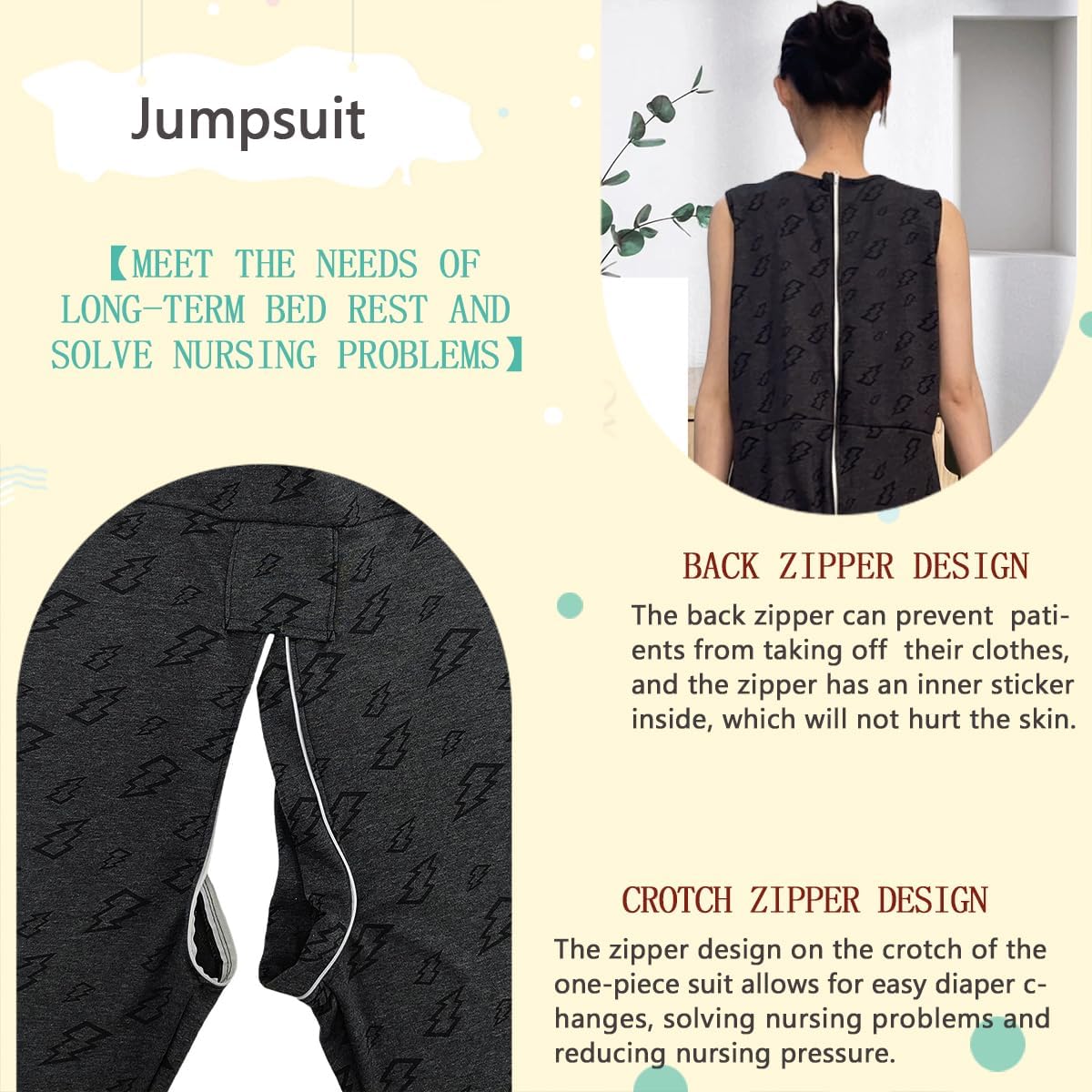 Unisex Anti-Strip Adaptive Jumpsuit with Back-Zipper,Vest Trousers,Suitable for Seniors,Dementia Patient,Alzheimer’s Patients,Incontinence Care - Image 4
