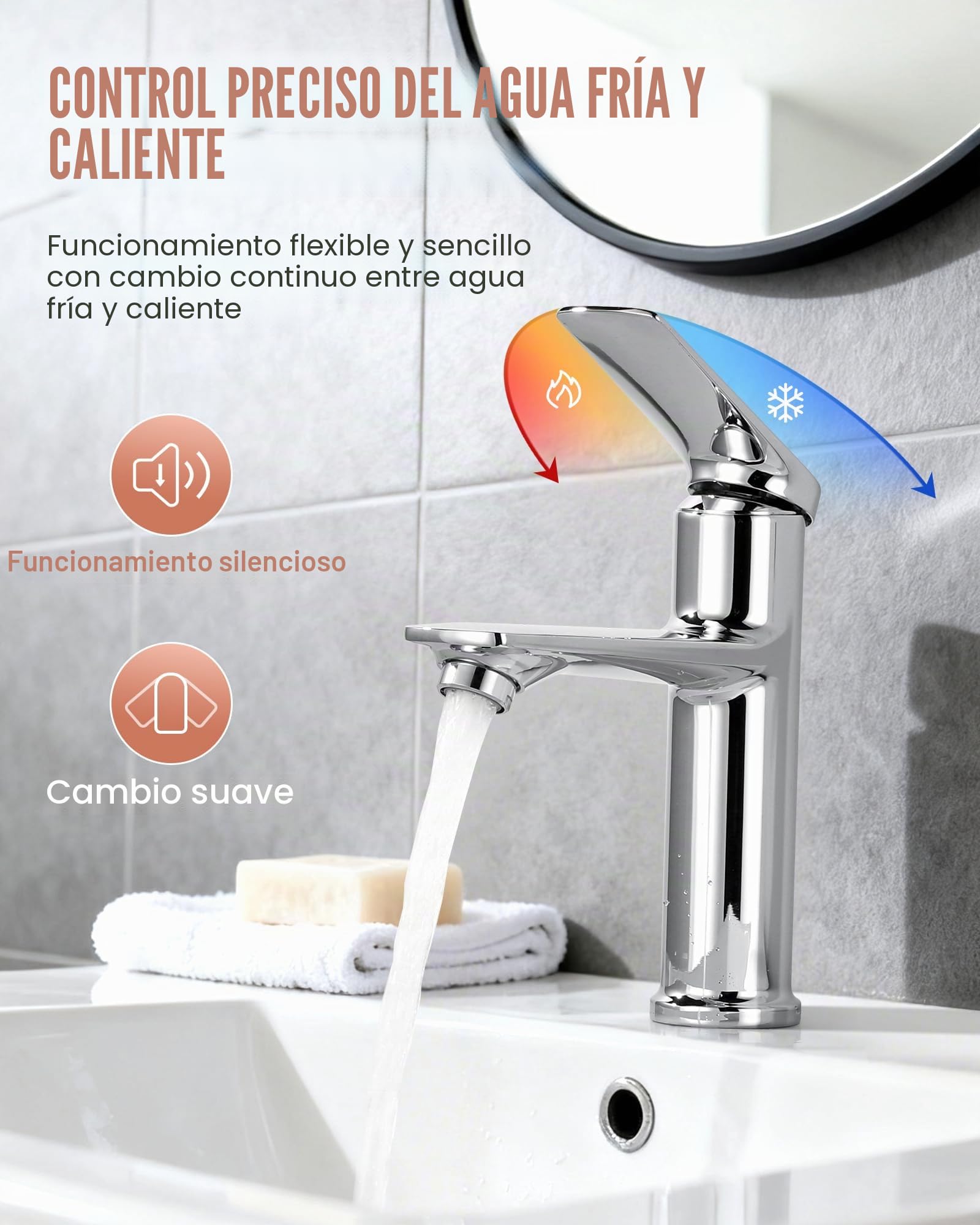 Grifo de baño para lavabo, grifo monomando de alta presión con cartucho de cerámica para baño, grifo de lavabo, níquel cepillado