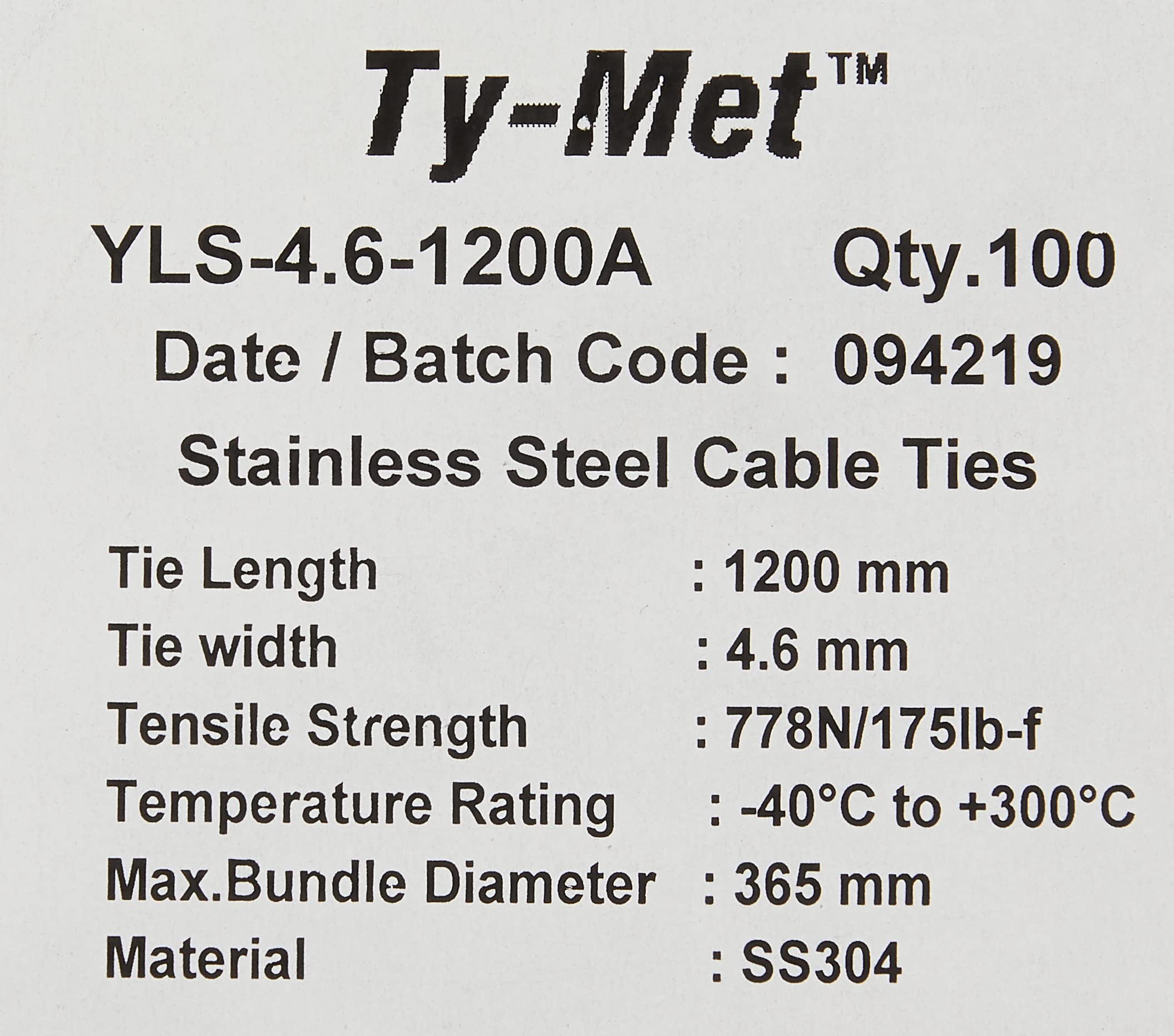 Ty-MetステンレススチールタイYLS-4.6-1400BCブラック100個入 Amazon | ABB Ty-Met ステンレススチールタイ YLS-4.6-1200A