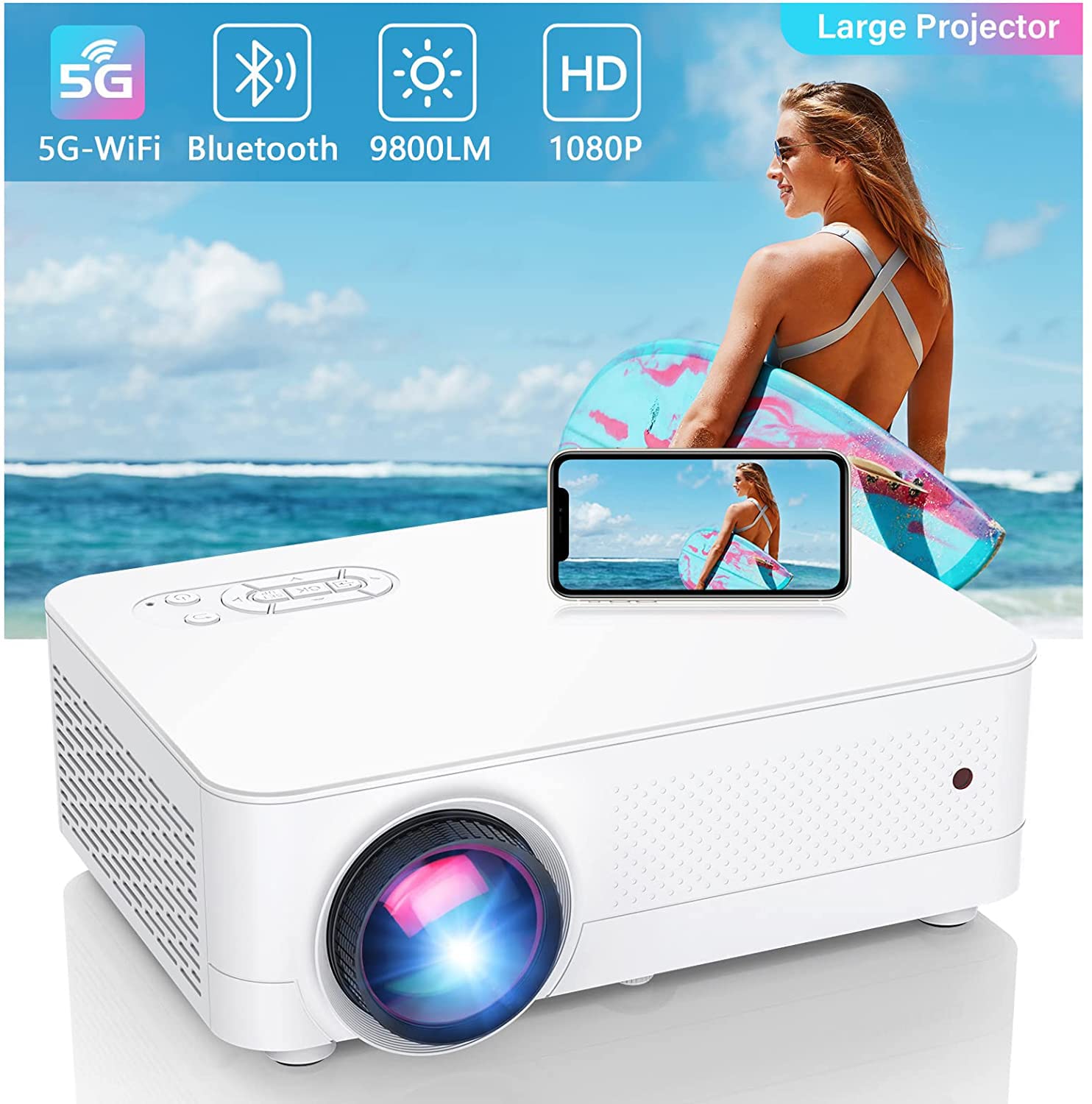 Vidéoprojecteur 5G WiFi Bluetooth, 9500 Lumens Full HD 1080P WiMiUS