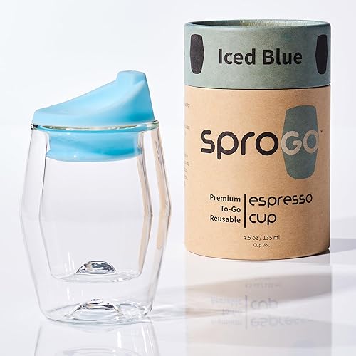 To-Go Espresso Cup (Iced Blue) Taza de viaje de café expreso, vaso de 4 onzas, doble pared de vidrio, tamaño pequeño de vasos Cortado, taza de viaje