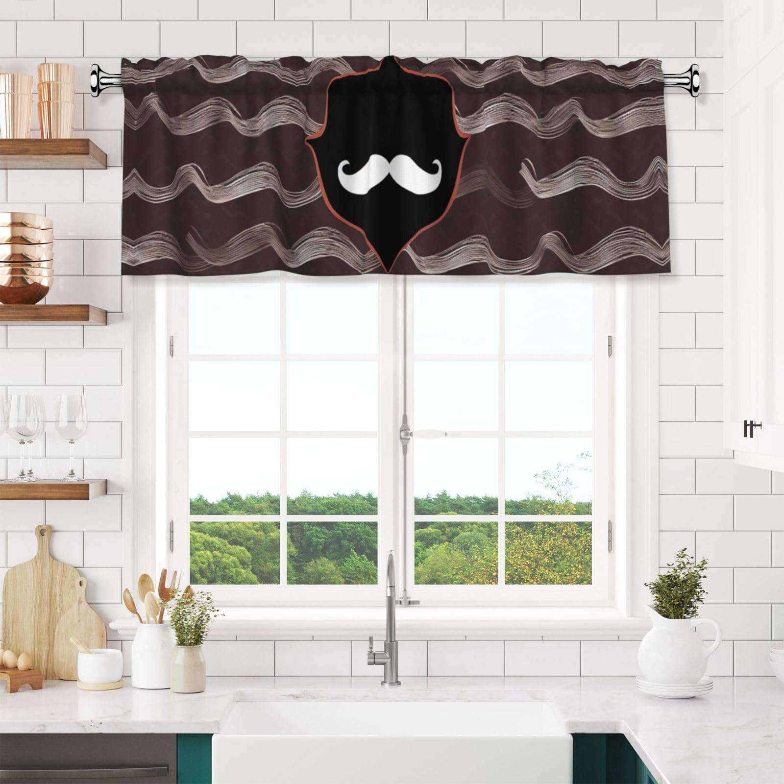 NONHAI Mustache Pattern Valances for Windows Short Curtains Rod Pocket Cafe Window Treatments Valance Curtains for Kitchen Bathroom Laundry Basement Windows 54x18inch Blackout Window Valance