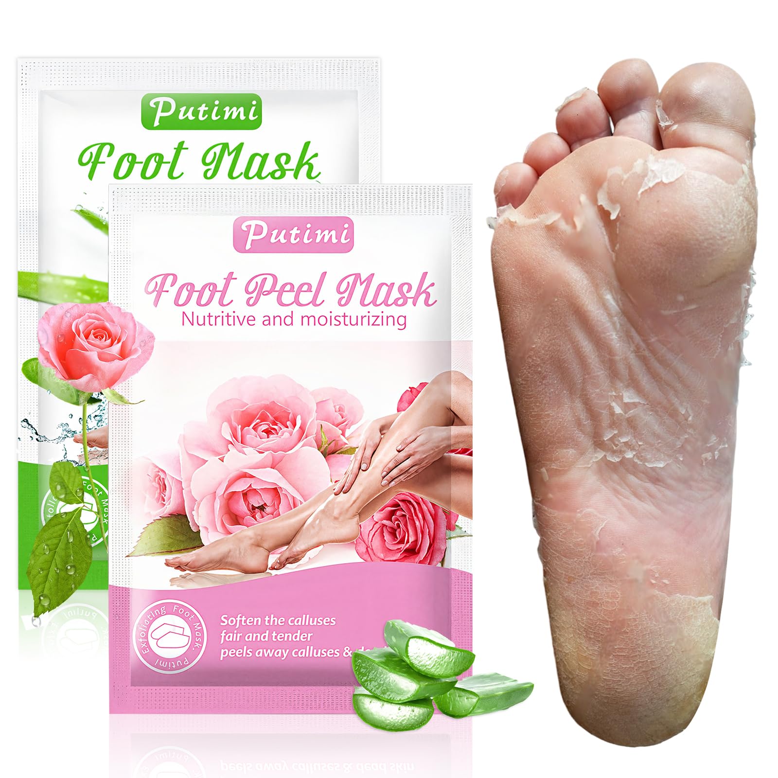 2 Paia Maschera Piedi Esfoliante, Trattamento Peeling Intenso, Peeling Delicato, Trattamento per Talloni Ruvidi, Pelle Liscia, Effetto Idratante Prolungato (Rosa/Aloe)