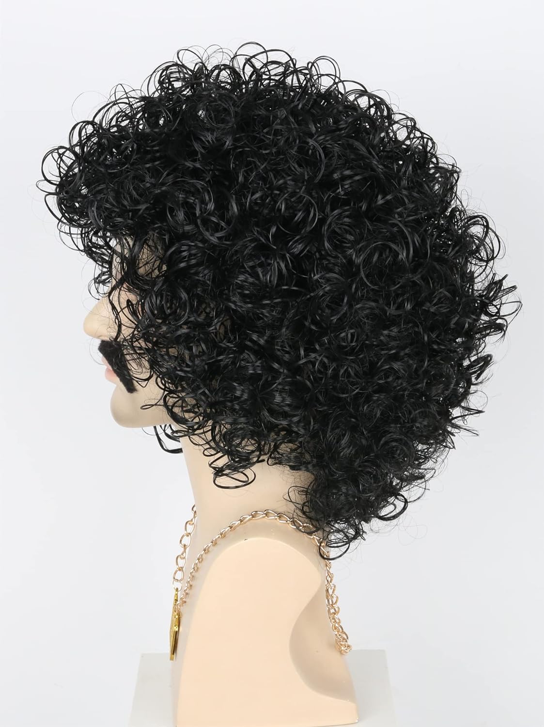 LeMarnia 70's Afro Wig Necklace and Beard Set for Men Black Curly Disco Rock Punk Halloween Costume Accessory Wig - Image 4